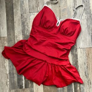 Red One-Piece Swimsuit with White Trim
